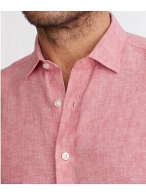 UNTUCKit Cameron Linen Shirt Men MEDIUM Red S/S Button Front Wrinkle Resistant